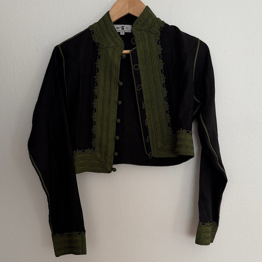 Moroccan Green Cropped Embroidered Blazer